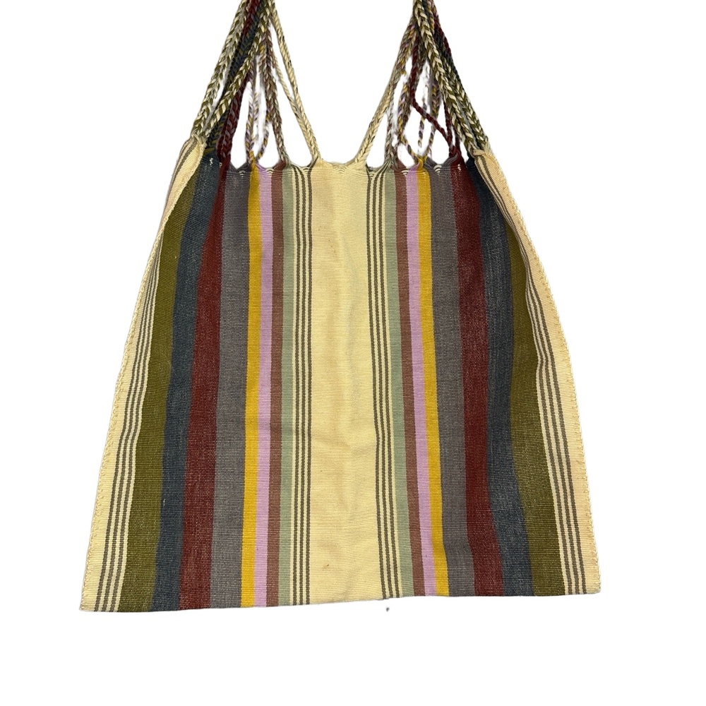 Boho Striped Tote Bag Multicolor Woven Cotton Shoulder Bag Oaxacan Beach Market - Picture 3 of 5